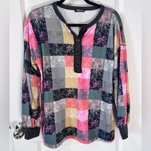 HEIMISH USA Black, Gray, Pink,Yellow Block Knit Top-Small-NWOT